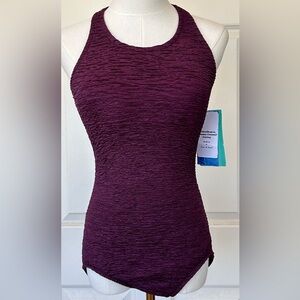 Penbrooke One-Piece Swimsuit Chlorine Proof Krinkle Material Wine‎ Size 10